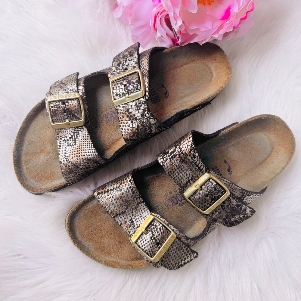 Birkenstock Arizona Python Gold Sandals - Picture 3 of 10